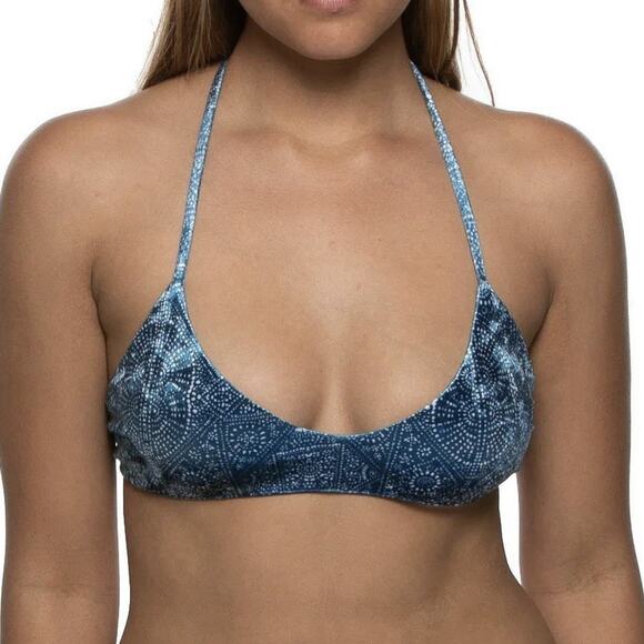 Jolyn Hudson Velvet Halter Bikini Top Womens L Large Blue - Picture 1 of 4